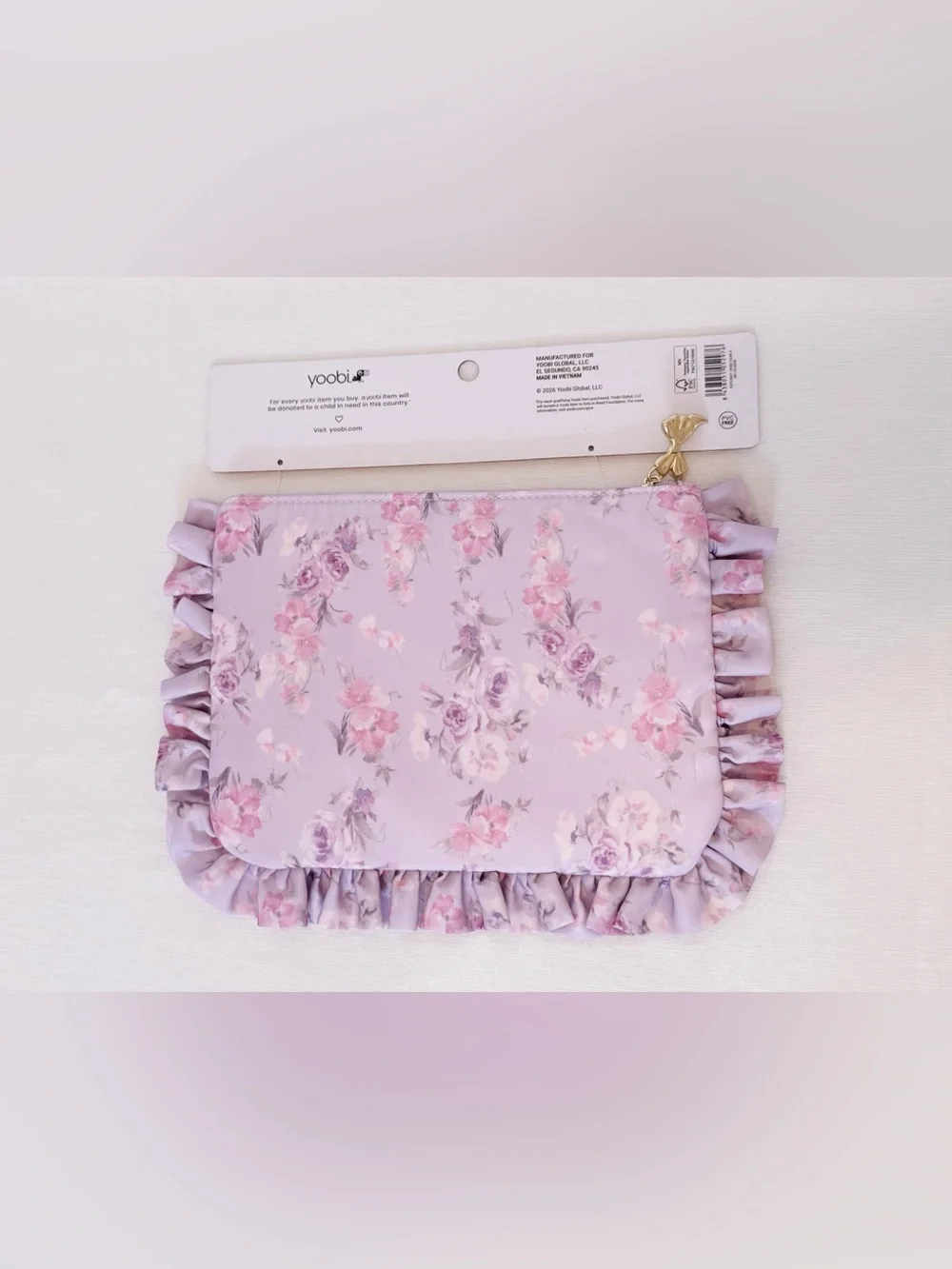 NWT LoveShackFancy x Target Yoobi Ruffle Pencil Case Pouch Purple Hibiscus